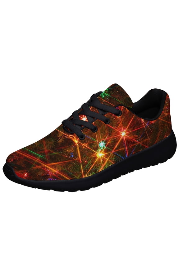 Christmas Lights Shoes Womens Fashion Casual Shoes Mens Breathable Trail Running Sneakers Christmas Gifts for Girl Boy Black Size 8