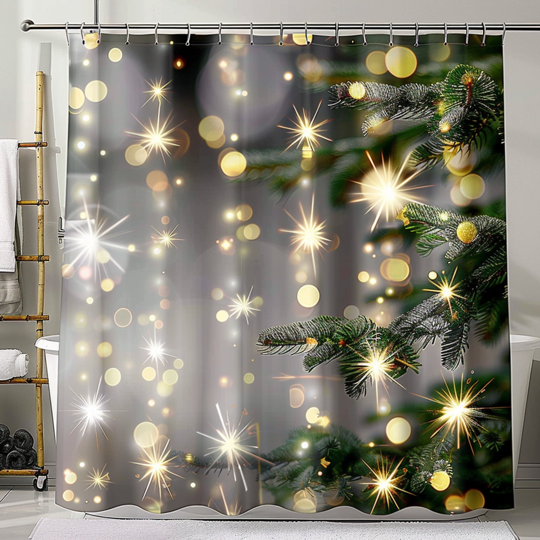 Christmas Lights Shower Curtain with Elegant Winter Theme Festive