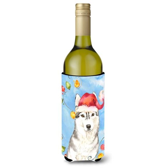 Christmas Lights Siberian Husky Wine Bottle Beverage Insulator Hugger