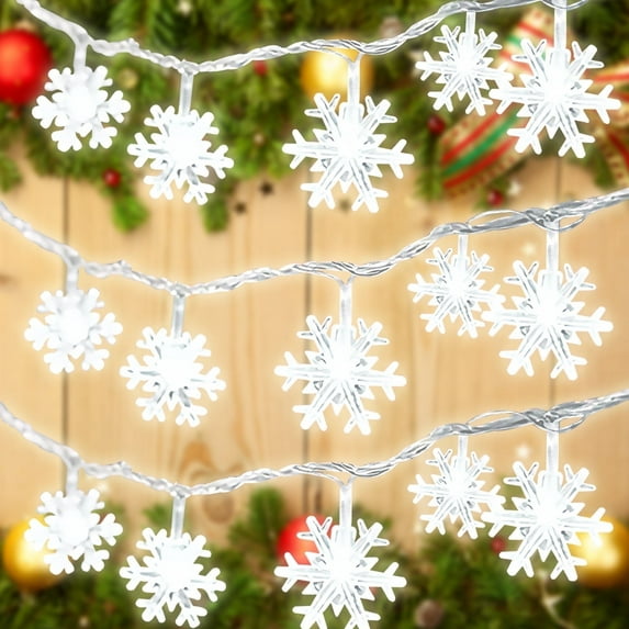 40 LED Fairy Lights, 19.7 ft Snowflake String Lights, Battery Operated Christmas Light for Indoor Outdoor Party Decor, Cool White