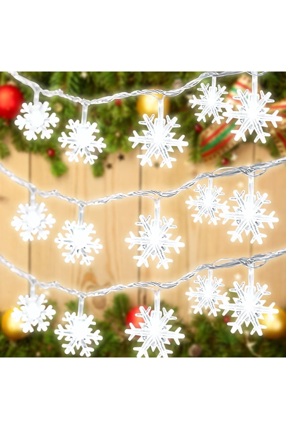 40 LED Fairy Lights, 19.7 ft Snowflake String Lights, Battery Operated Christmas Light for Indoor Outdoor Party Decor, Cool White