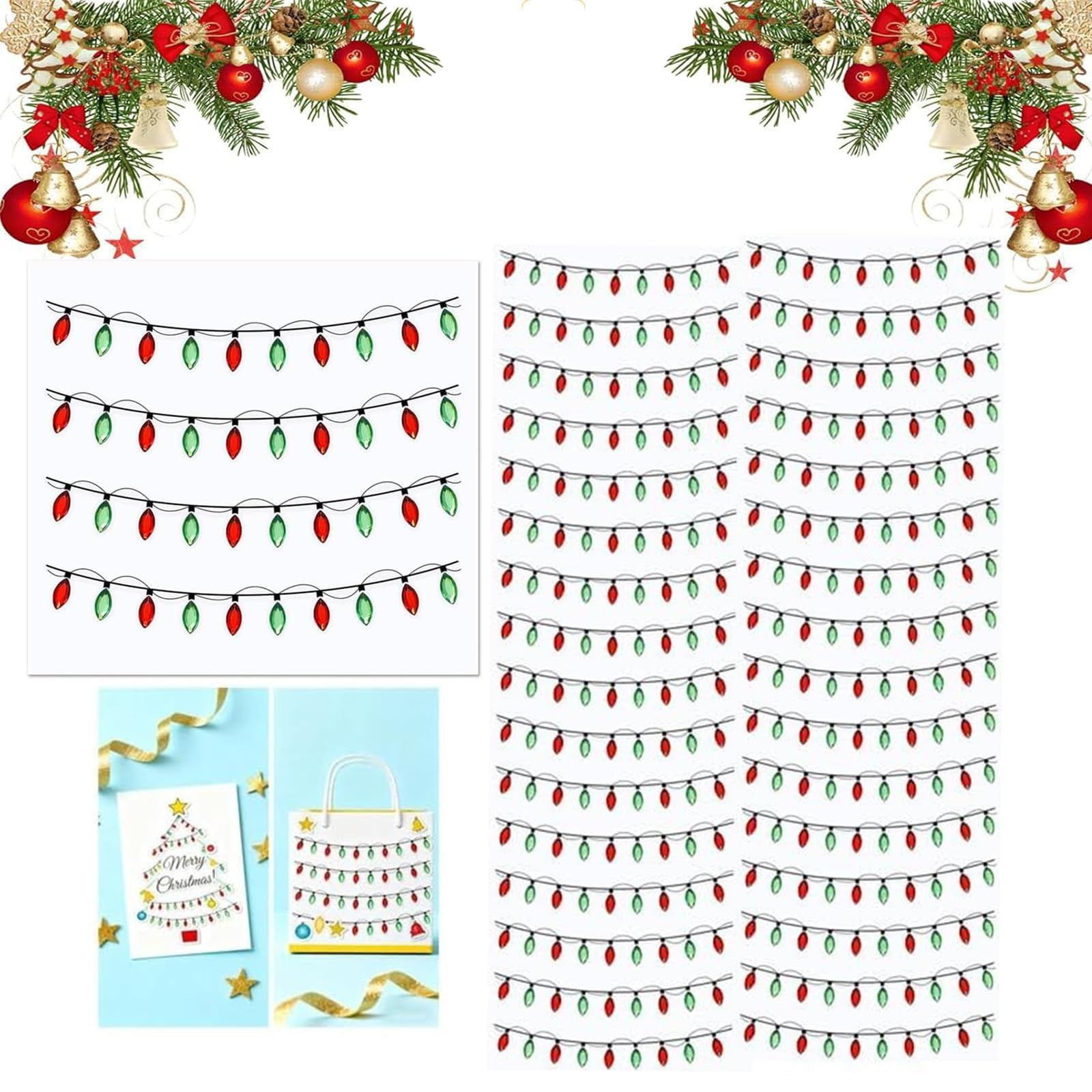 Christmas Lights Stickers for Crafts, Indoor Waterproof Use, Gem Border ...