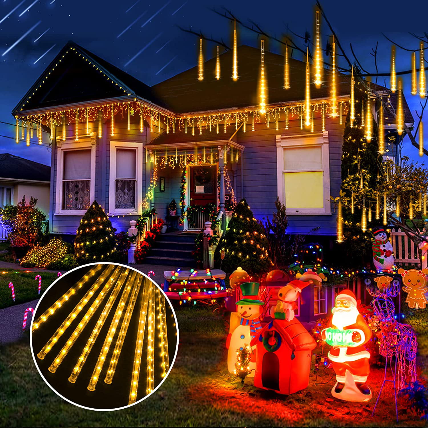 Christmas Lights, String Lights Outdoor, Meteor Shower Lights ...