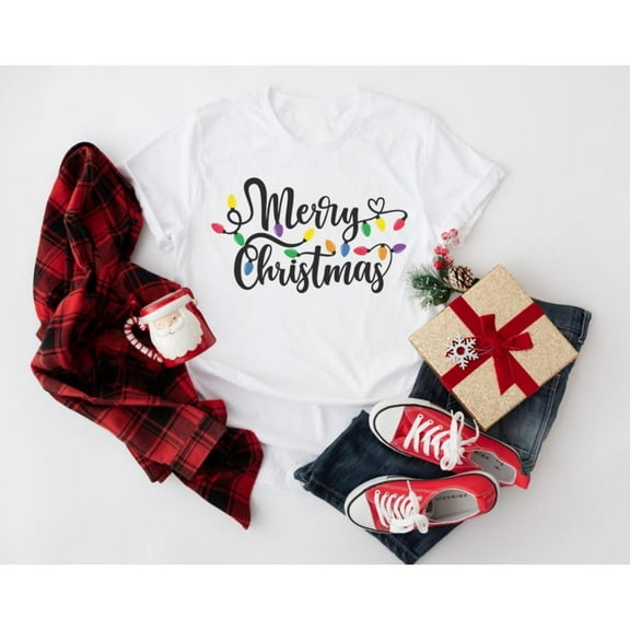 Christmas Lights Tee T Shirt Graphic Tops Soft Breathable Regular Fit Short Sleeve Round Neck White S-5XL