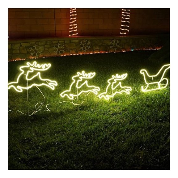 Christmas Lights Three elk and Sleigh Outdoor Yard Sign Lawn Neon Signage Yard Sign Lights