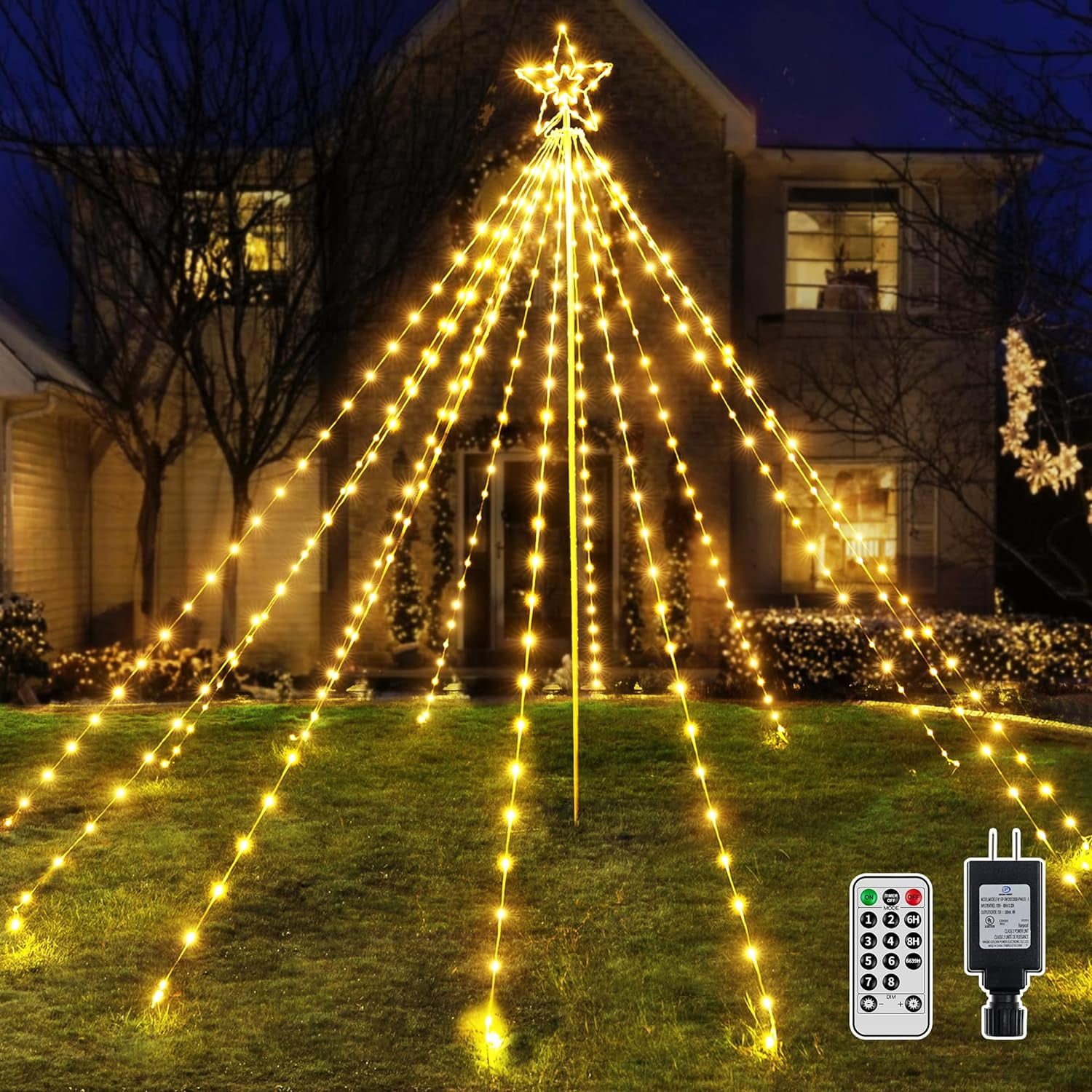 Christmas Lights Tree 340LED with Topper Star, IP67 Waterproof Remote