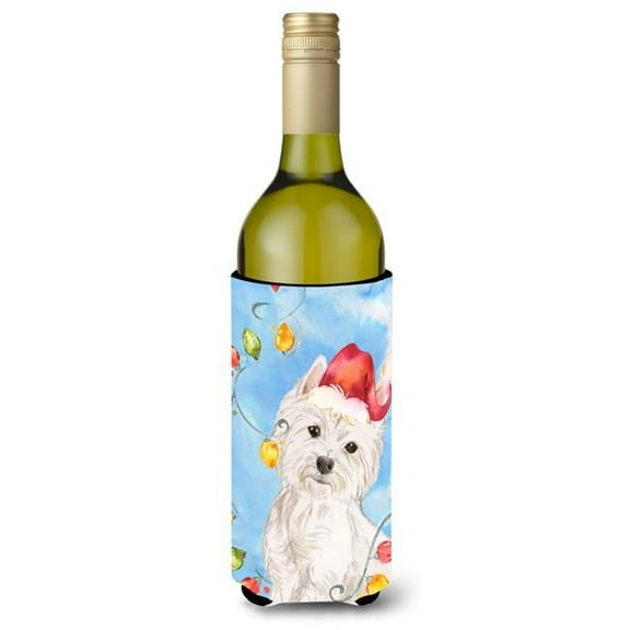 Christmas Lights Westie Wine Bottle Beverage Insulator Hugger