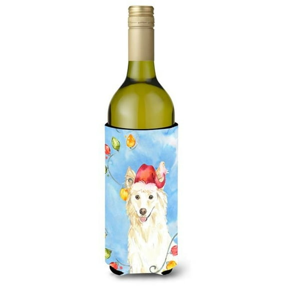 Christmas Lights White Collie Wine Bottle Beverage Insulator Hugger