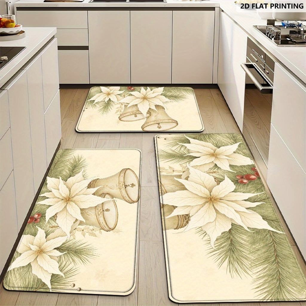 Christmas Lily of the Valley Bath Mat Set, Non-Slip Machine Washable ...