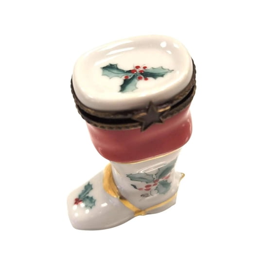 Christmas Boot Boxes Mistle Toe Limoges Porcelain Figurine Limoges Box Porcelain Figurine
