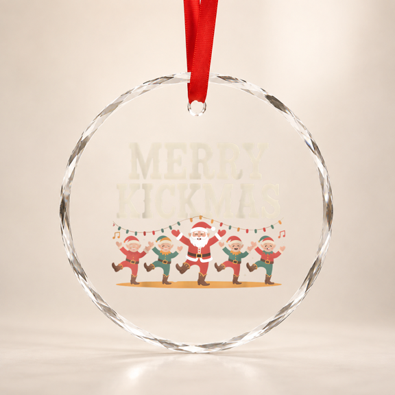Christmas Line Dancing Dance Santa Elves Glass Ornament