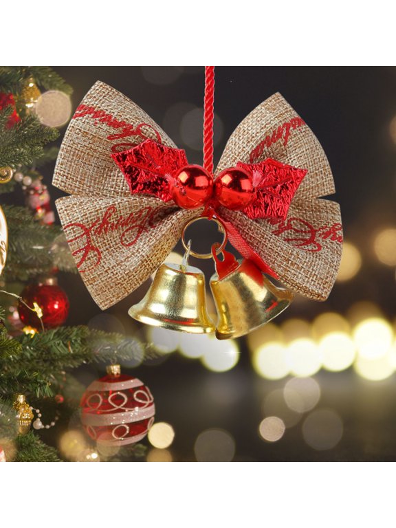 Christmas Linen Bow Mini Tree Ornament,Small Holiday Decorations,Rustic Style Hanging Pendant for Christmas Tree Wreath,Gift Package Decor,Festive Home Decor Accessories Clearance