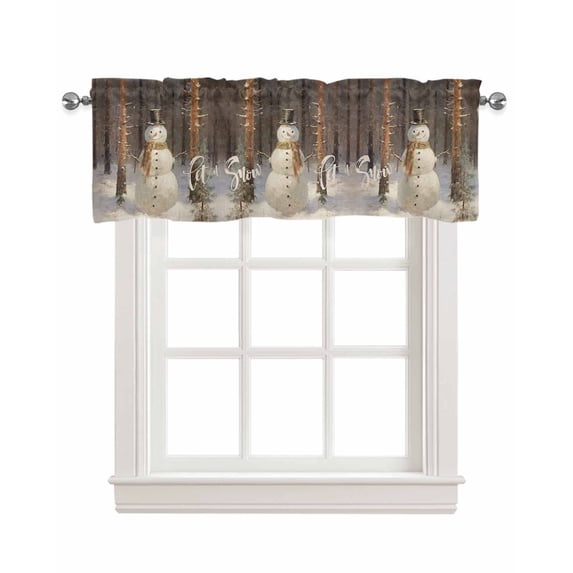 Christmas Linen Curtain Valance for Bedroom/Bathroom/Kitchen/Office/Living/Dining Room Window,Xmas Tree Snowman Let Snow Oil Painting Rod Pocket Topper Decorative Cafe Drapes Panel 42"x18"