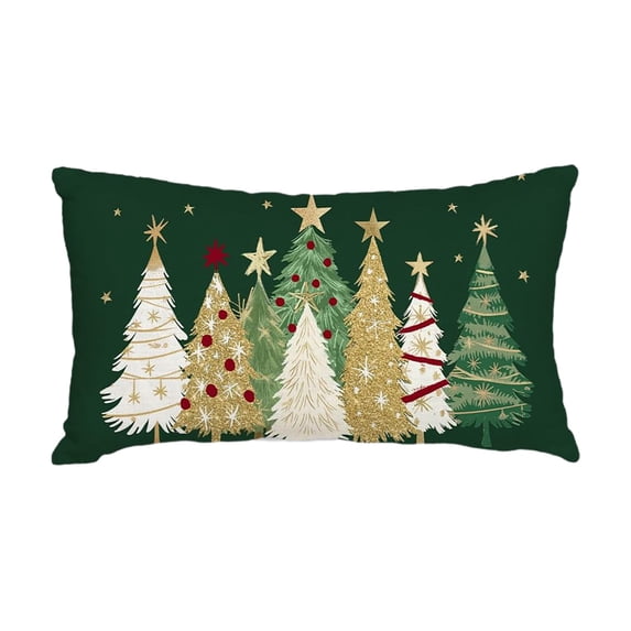 Christmas Throw Pillow Covers, 12''x20'' Christmas Tree Print Soft Linen Pillow Cases for Christmas Winter Holiday Sofa Bed Decor