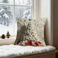 thumbnail image 1 of Christmas Linen Pillow Cover 17.7x17.7, 3D Santa Reindeer Print - Elegant White Red Gold Cushion Cover, High-End Sofa Bedroom Decor, Pairs with Christmas Tree Gold Ornaments, 1 of 6