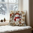 thumbnail image 1 of Christmas Linen Pillow Cover 17.7x17.7, 3D Santa Reindeer Print - Elegant White Red Gold Cushion Cover, High-End Sofa Bedroom Decor, Pairs with Christmas Tree Gold Ornaments, 1 of 6