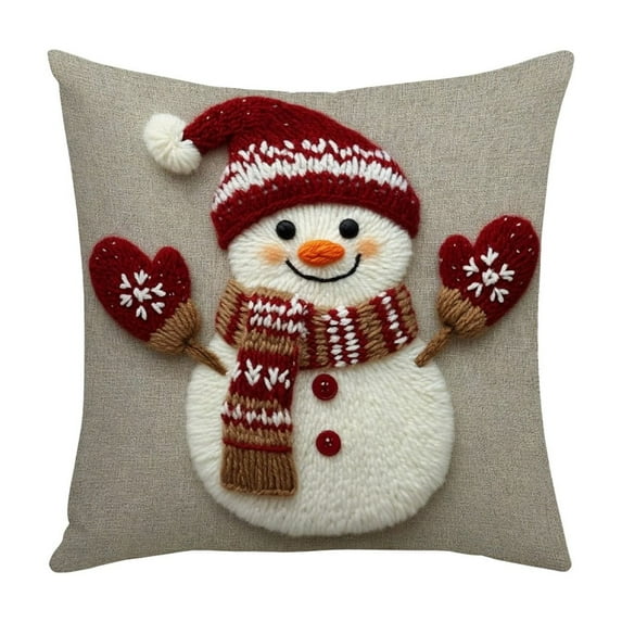 Christmas Linen Pillow Cover 18×18 in Holiday Decorative Throw Pillow Case for Sofa, Bed, Chair, Multicolor Printed Cushion Cover