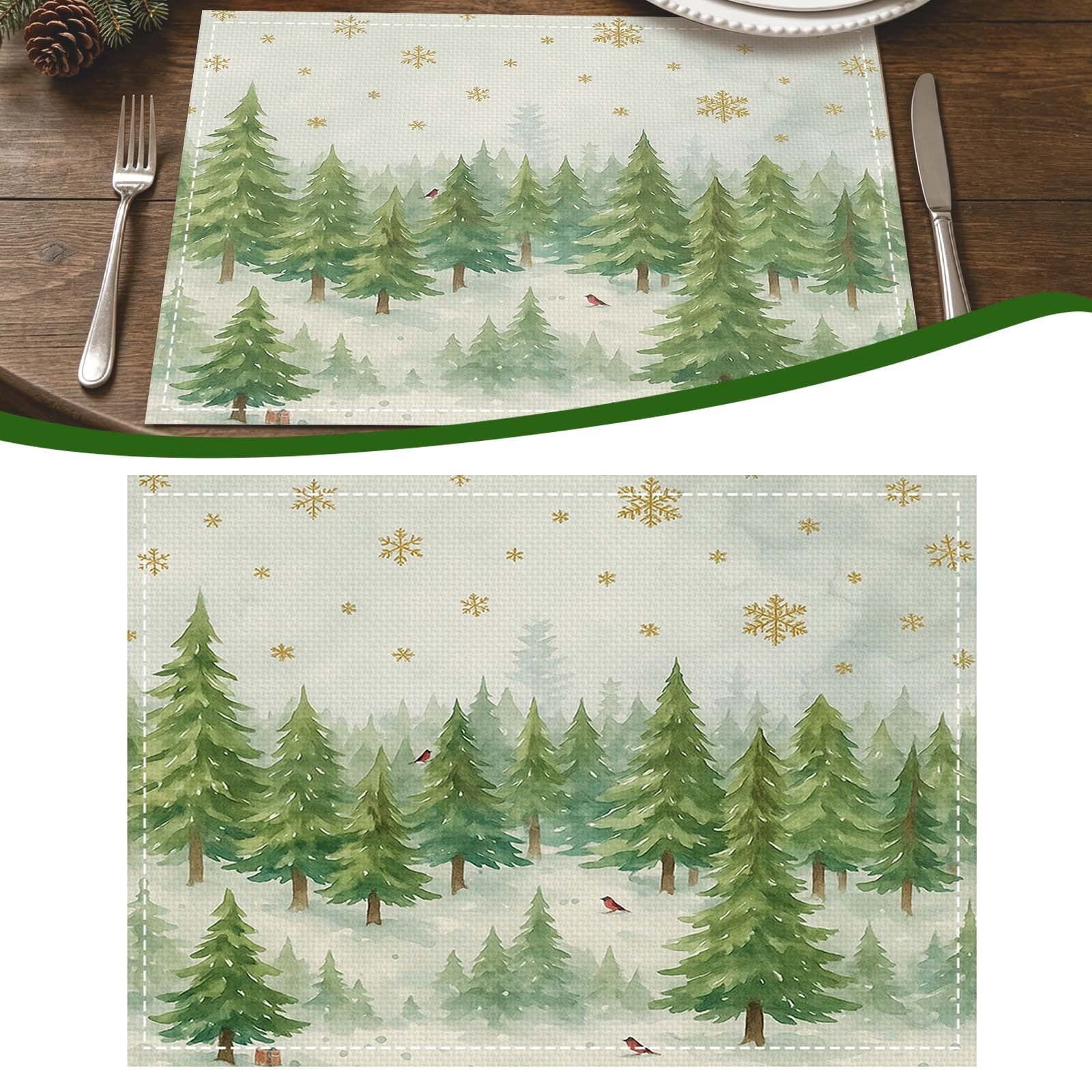 Christmas Linen Placemat 11.81x17.72 inch Winter Xmas Tree Snowflake ...