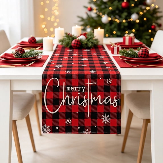 Christmas Linen Table Runner, Christmas Table Cover with Classic Printed Pattern, Washable Dining Table Decoration for Home and Party, 72.05 x 12.99 inch