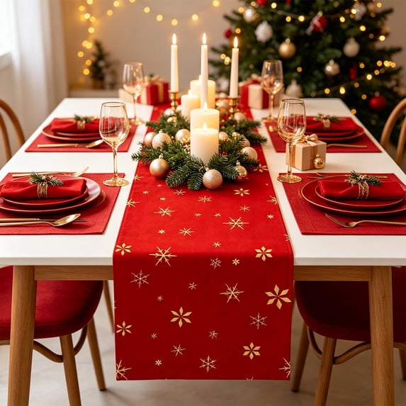 Christmas Linen Table Runner, Christmas Table Cover with Classic Printed Pattern, Washable Dining Table Decoration for Home and Party, 72.05 x 12.99 inch