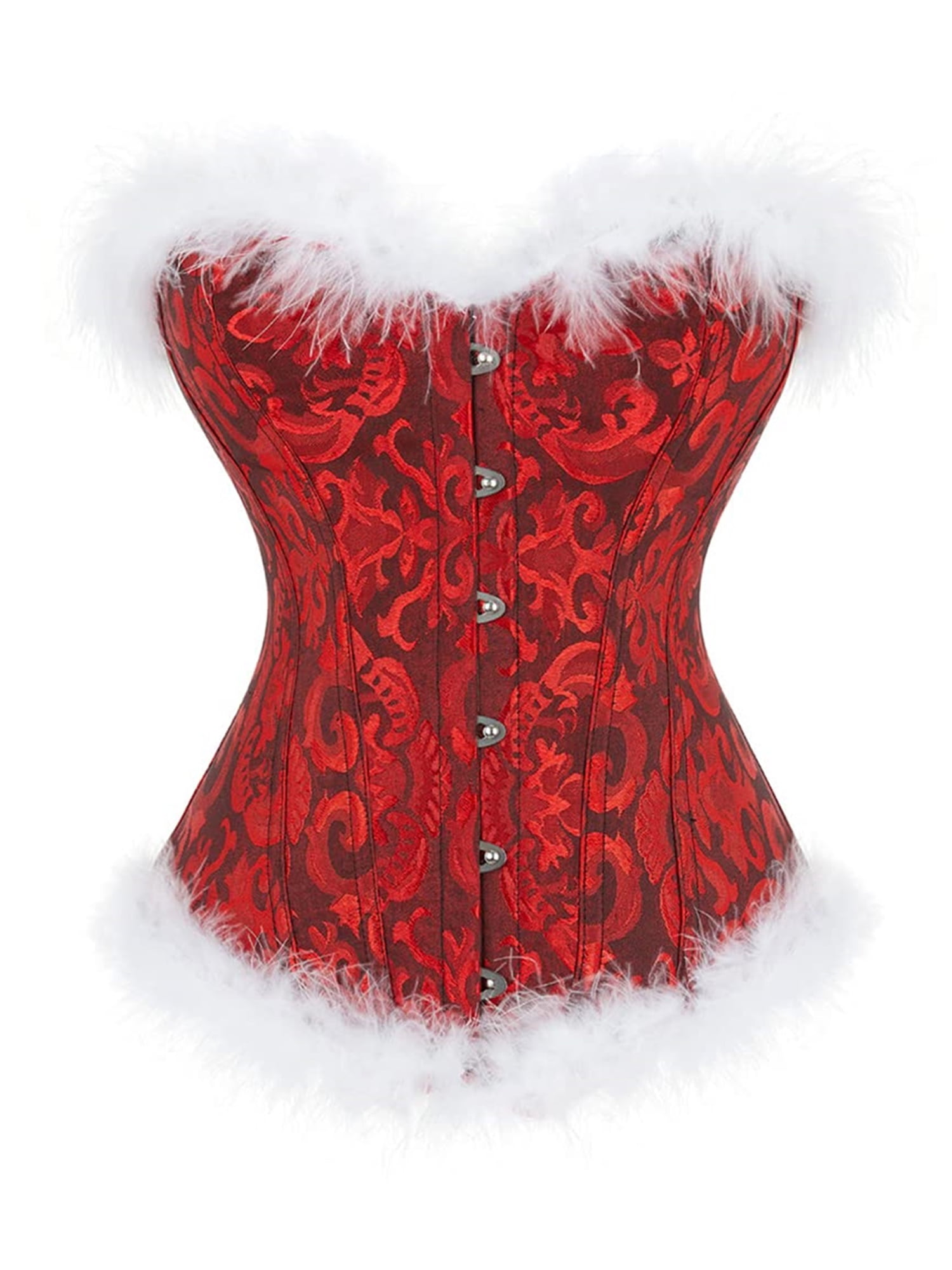 Christmas Lingerie Corset Top Christmas Outfits for Women Lingerie Satin Santa  Costume Red Furry Lace Boned Bustier Top - Walmart.com
