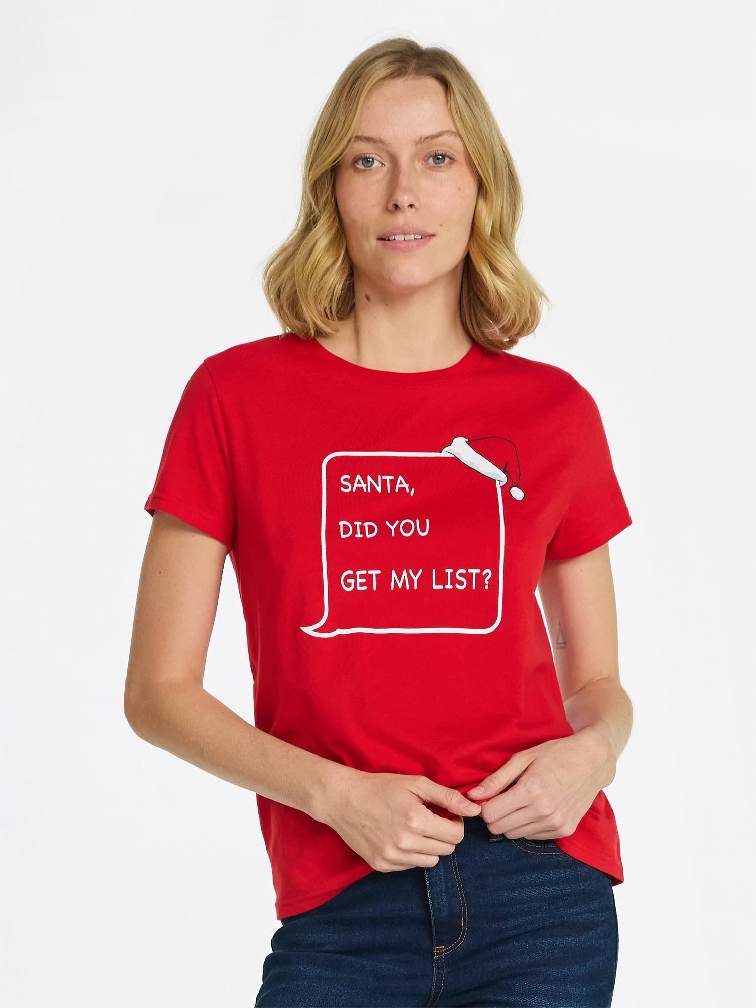 Christmas Women's List for Santa Graphic Tee with Short Sleeves, Sizes XXS-XXL