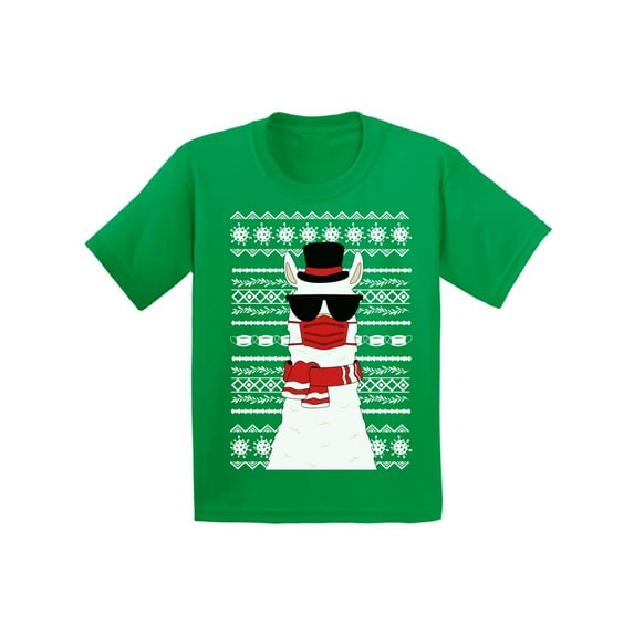 Christmas Llama Kids Shirt Merry Christmas Youth T-Shirt Funny Llama in Mask Happy Holidays Xmas Top for Boys Girls Christmas Tee