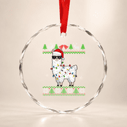 Christmas Llama Santa Hat Ugly Xmas Tree Alpaca Glass Ornament