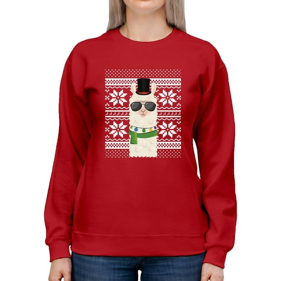 Christmas Llama Sweatshirt Women -Smartprints Designs, Female Large