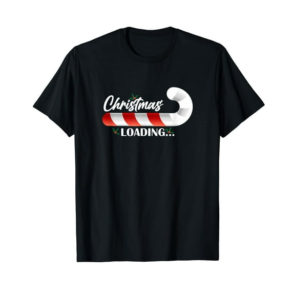 Christmas Loading Fir Tree Candy Cane T-Shirt Black