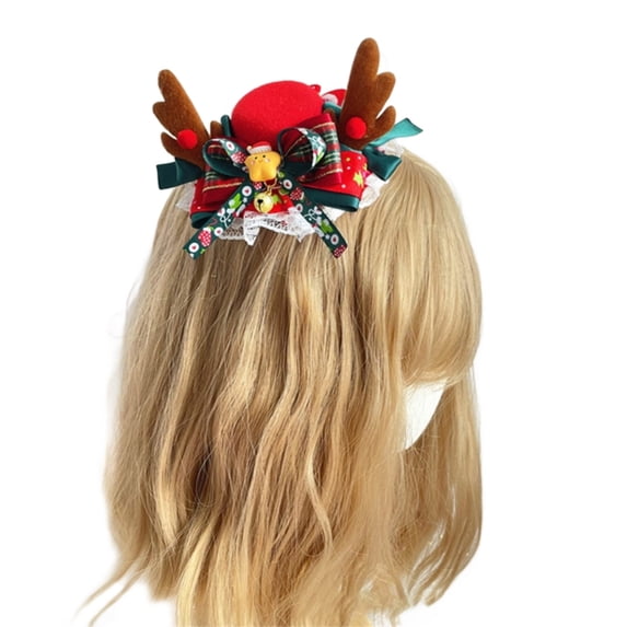 Christmas Lolitas Hair Clip with Hat /Deer Antler Embellishments Handmade Lolitas Hair Accessories for Little Girl Women