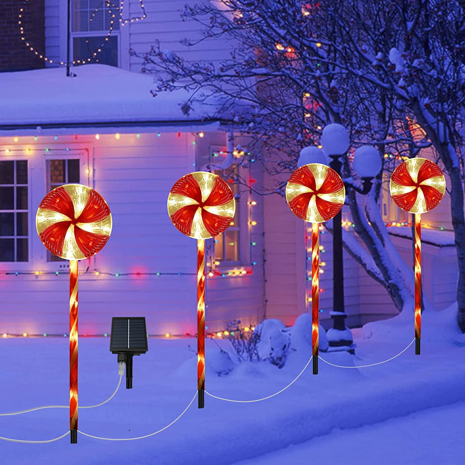 Christmas Lollipop Solar Pathway Lights with 8 Flashing Lighting Modes ...
