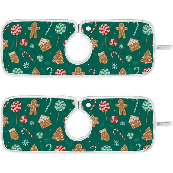 Christmas Lollipops Candy Cane Sink Splash Guard for Faucet 2 Packs Faucet Absorbent Mats, Gingerbread Cookies Faucet Handle Drip Catcher Quickly Drying Mat for Kitchen Counter Bathroom, 14.9"x5.5"