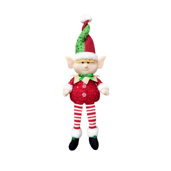 Christmas Long Leg Sitting Elf Decoration Lighted Holiday Shelf Sitter Figurine Fabric Plush Tabletop Ornament Decor