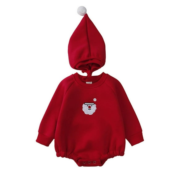 Christmas Long Sleeve Jumpsuit Infant Baby Boys Girls Crewneck Sweatshirt Romper with Hat Cute 2 Piece Outfits, Red, 3 Months
