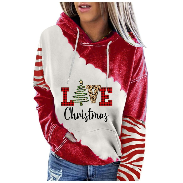 Christmas Long Sleeve Shirts for Women Color Block Graphic