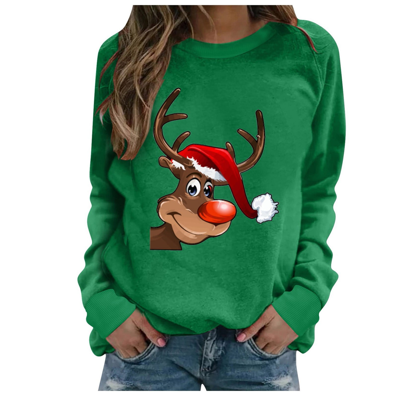 Christmas Long Sleeve Shirts for Women Colorful Christmas Reindeer ...