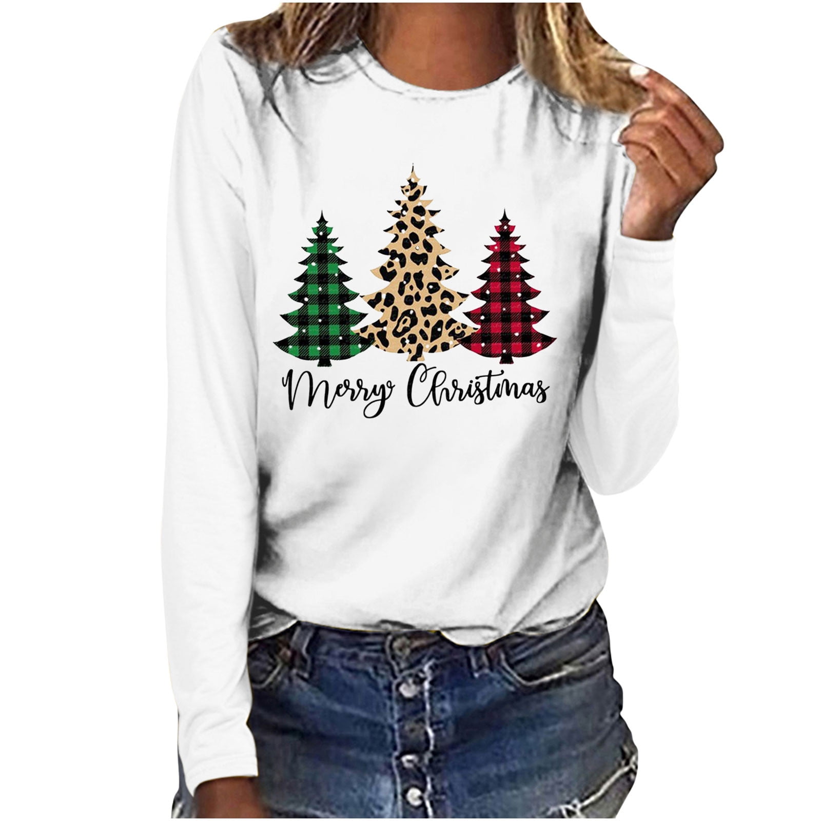 Christmas Long Sleeve Shirts for Women Funny Xmas Gifts Christmas Tree ...