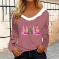 thumbnail image 1 of Christmas Long Sleeve Shirts for Women Aloohaidyvio Womens Long Sleeve Furry Trim V Neck Basic Tee Fall Christmas Tops, 1 of 4