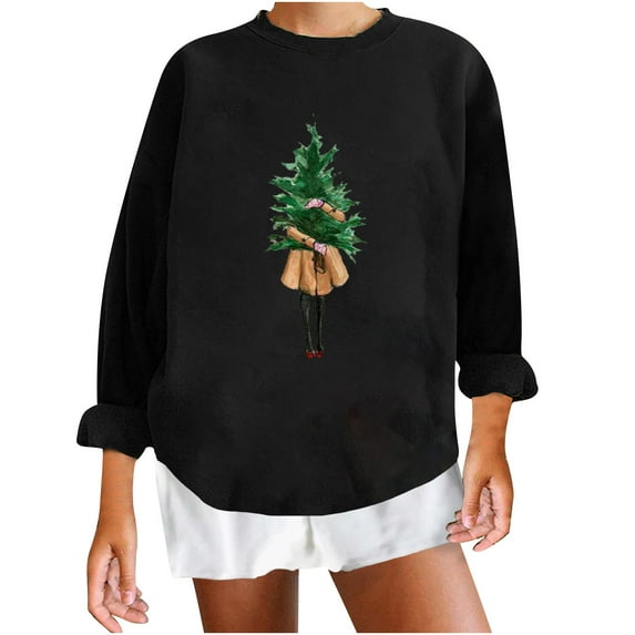 Christmas Long Sleeve Shirts for Women Christmas Tree Graphic Shirts Casual Long Sleeve Shirts Holiday Party Pullover pullover hoodie
