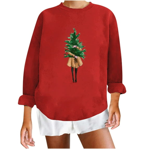 Christmas Long Sleeve Shirts for Women Christmas Tree Graphic Shirts Casual Long Sleeve Shirts Holiday Party Pullover pullover hoodie