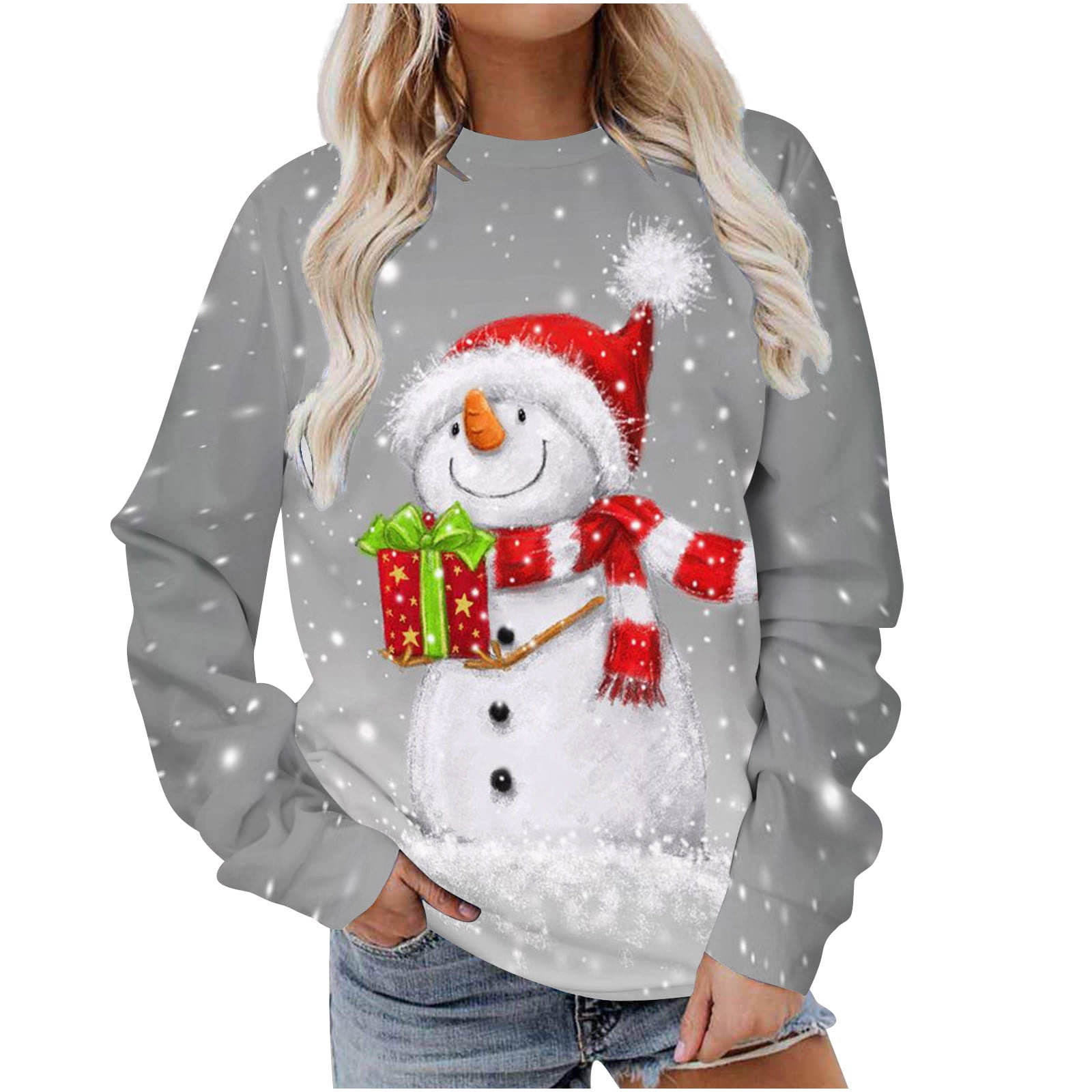 Christmas Long Sleeve Shirts for Women Santa Claus Graphic Sweatshirts ...