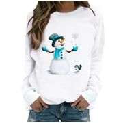 DRINDF Christmas Long Sleeve Tee Shirts for Women Funny Graphic Tshirts Casual Round Neck Holiday Shirt