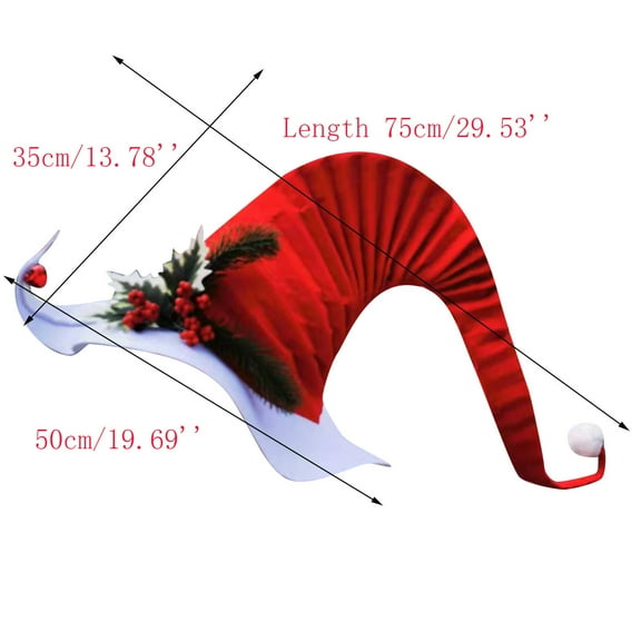 Christmas Long Tail Santa Hat for Holiday Party and Performance, Fashion Costume Accessory in Green Navy White, Festive Winter Decoration for Adults and Teens Celebration,White