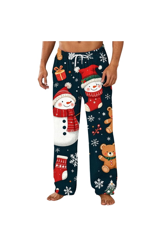 Christmas Lounge Pants for Men Vacation Ugly Graphic Pajama Bottoms Xmas Relaxed Fit Drawstring Pajamas Pants
