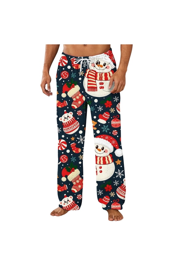 Christmas Lounge Pants for Men Vacation Ugly Graphic Pajama Bottoms Xmas Relaxed Fit Drawstring Pajamas Pants