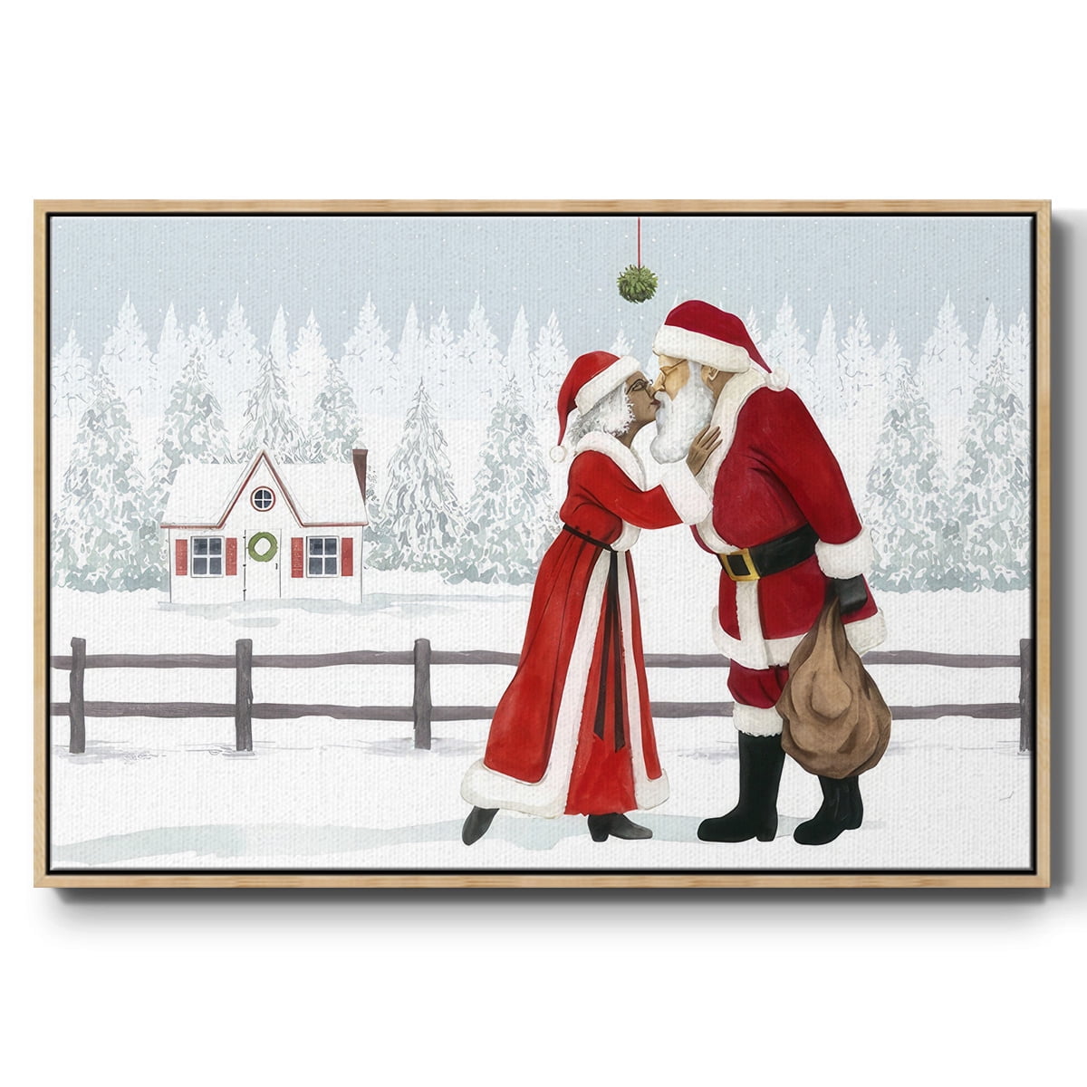 Christmas Love Collection A - Framed Gallery Wrapped Holiday Canvas - 25 x 37 - Natural Wood Frame