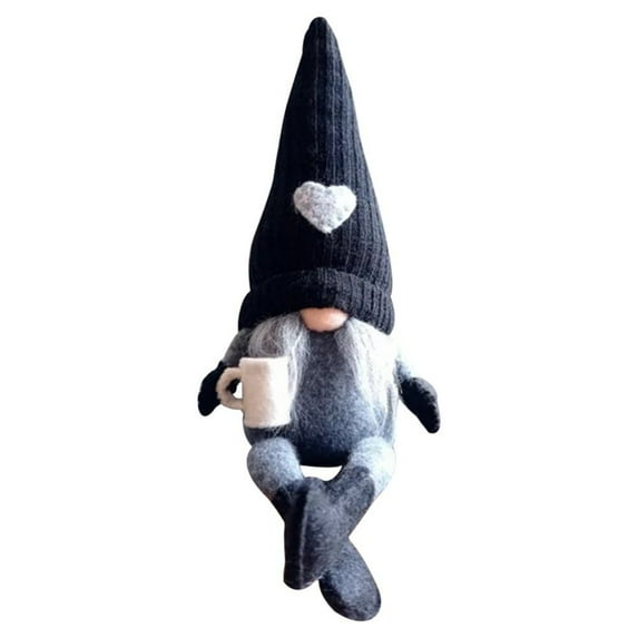 Christmas Lovely Gnome Dolls-Black Brown Plush Gnomes Faceless Doll with Tea Cup in Hand-Cute Sitting Pose Doll Ornament for Table Shelf Home Farmhouse Kitchen Holiday Festival Decorations