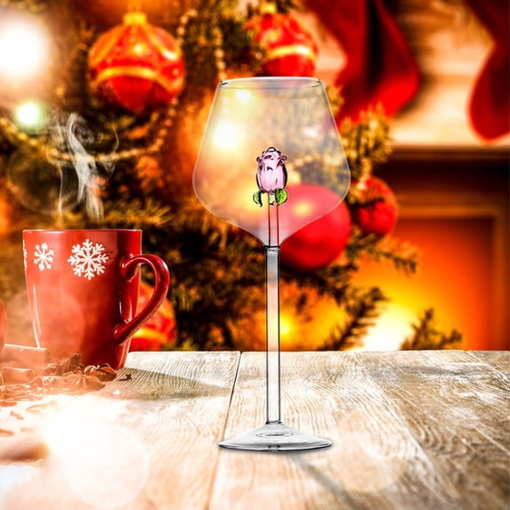 Christmas Lovely Rose White Wine Goblet Red Wine Glass Gift Box for Holiday Gifts