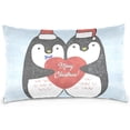 thumbnail image 1 of Christmas Loving Penguins Velvet Oblong Lumbar Plush Throw Pillow Cover/Shams Cushion Case 16x24in Decorative Invisible Zipper Design for Couch Sofa Pillowcase Only, 1 of 7